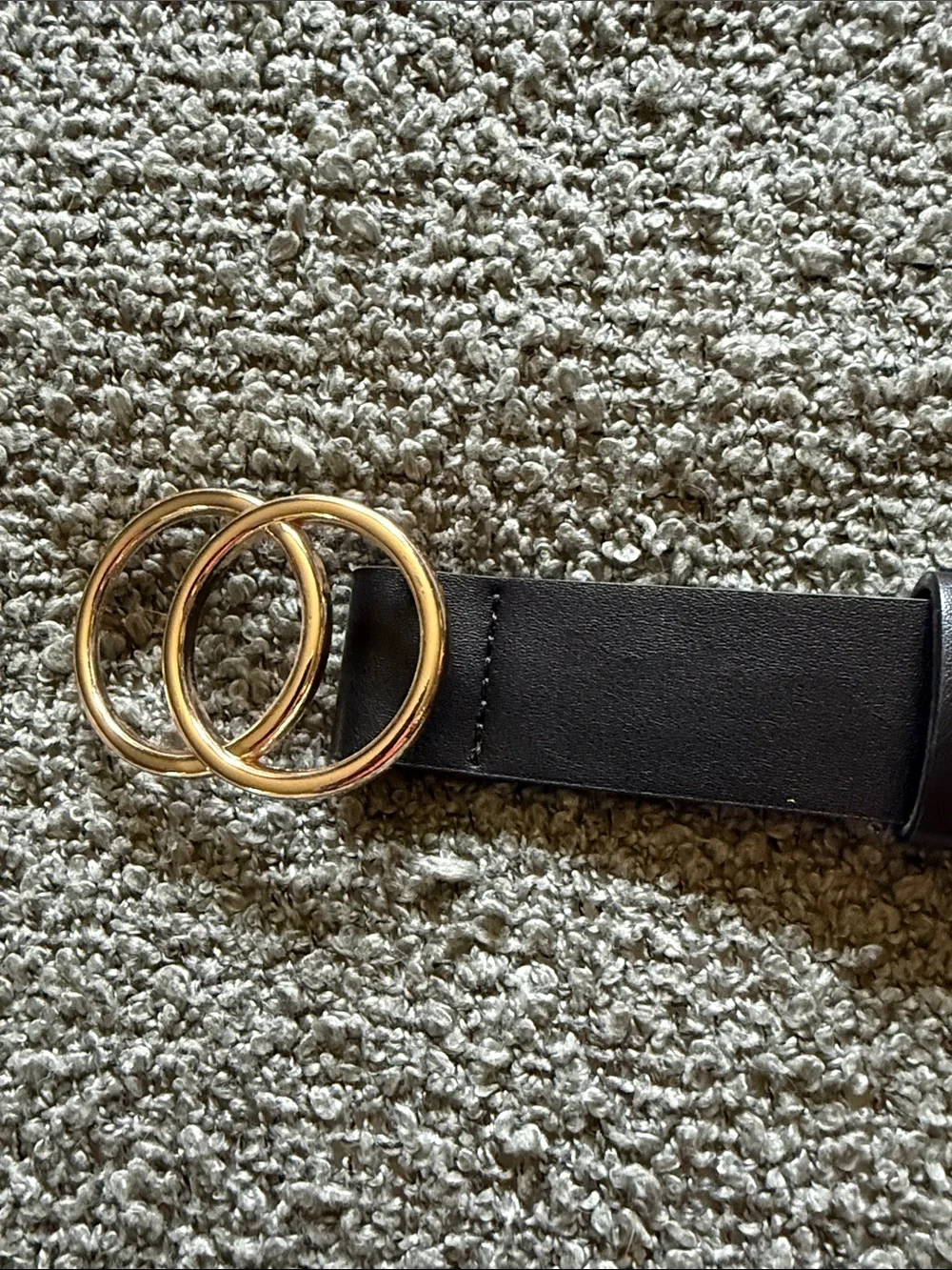 Black Leather Belt with Gold Double-Ring Buckle